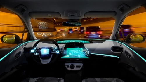 Futuristic smart car in a tunnel.